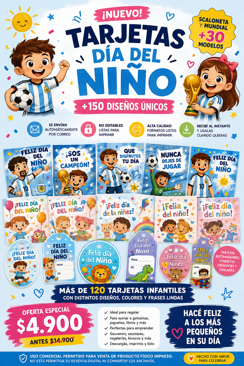 TARJETAS DIA DEL NIÑO SCALONETA + VARIAS